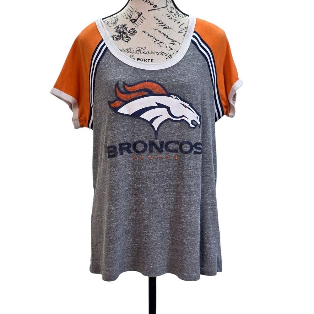 Denver Broncos T Shirt Womens M Gray Raglan Short Sleeve Graphic Football NFL